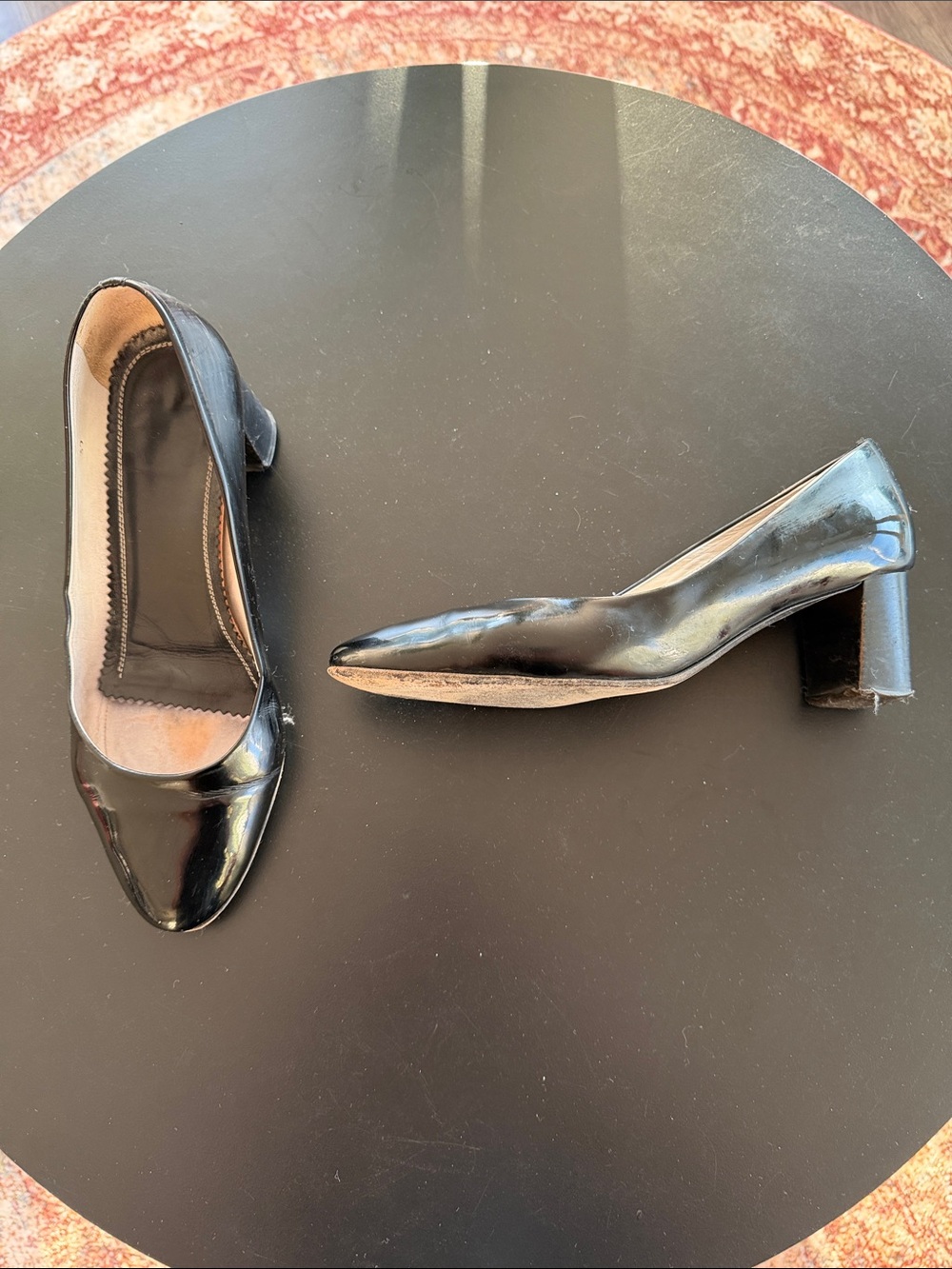 Classic Black Patent Mid Heel Pumps - Women's Dress Shoes - Made in Italt